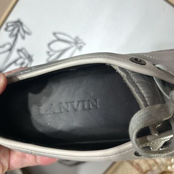 Lanvin mens DBB1 low top distressed burnished sneakers 8 greys leather - Picture 7 of 8